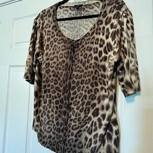 Talbots Brown Leopard Print Button Down Shirt